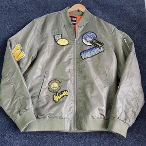 Golden State Warriors Jacket Mens XL Gray NBA Basketball Ultra Game Bomber Patch
